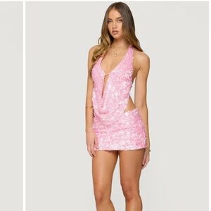 Edikted Pink Lita Sequin Halter top and Evilina mini skirt set